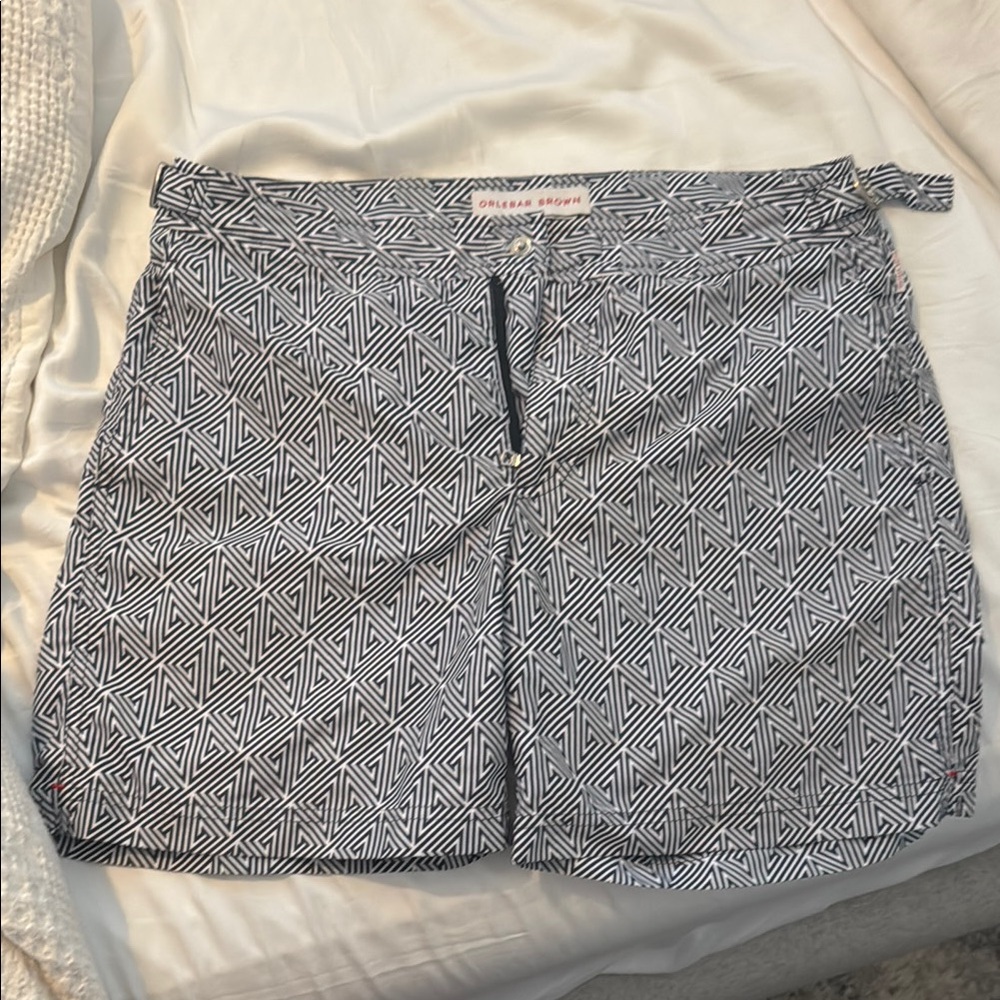 Orlebar Brown Black and White Geometric Swim Trunks
